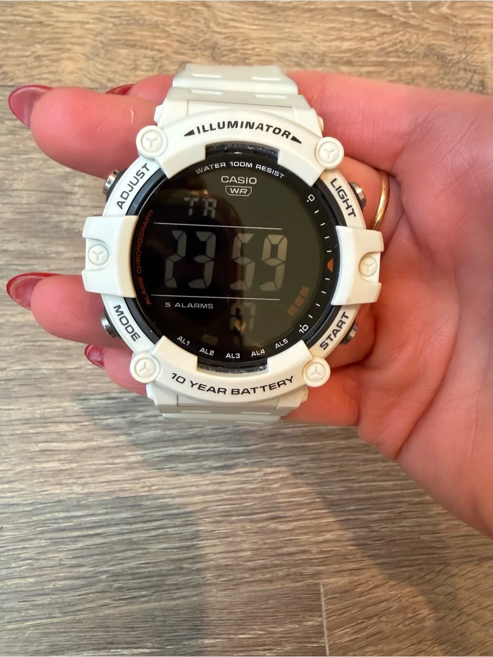 Casio White Digital Illuminator Watch with Black Dial